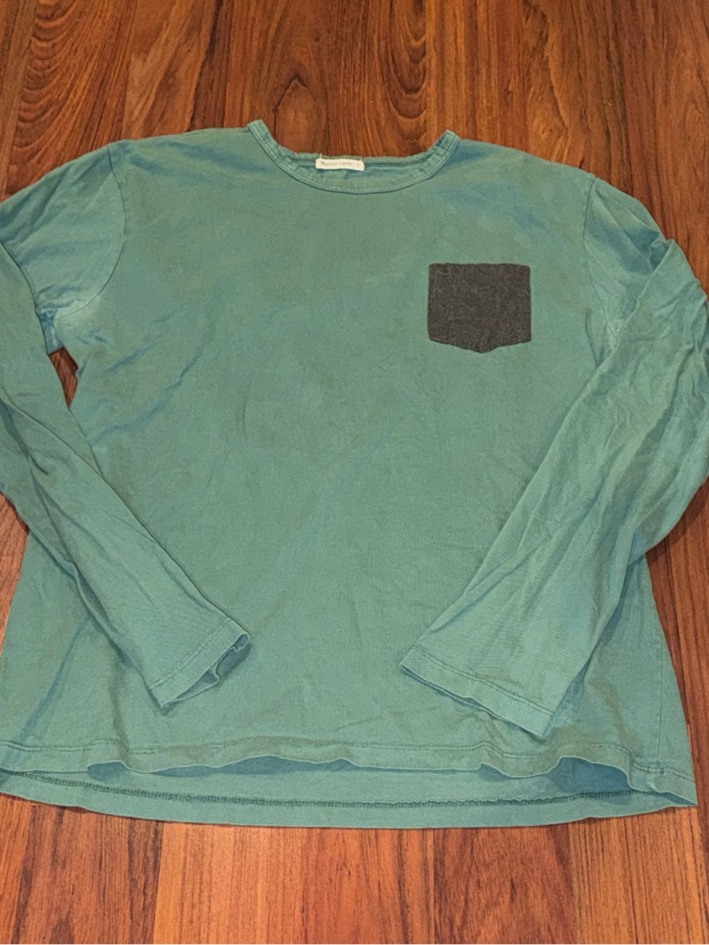 Men's Long-Sleeve Crewneck Shirt with Contrast Pocket - Teal